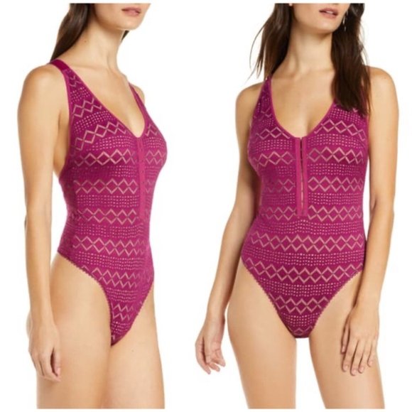 FREE PEOPLE Thank You Never Bodysuit Mesh Lace Purple Tank Top V Neck Small New - Picture 2 of 6